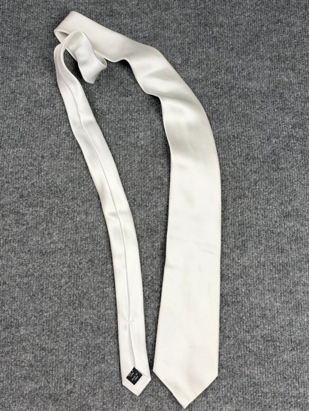 George Mens Necktie White Satin Formal Wedding Prom Solid 3.25" Wide Stain Flaw